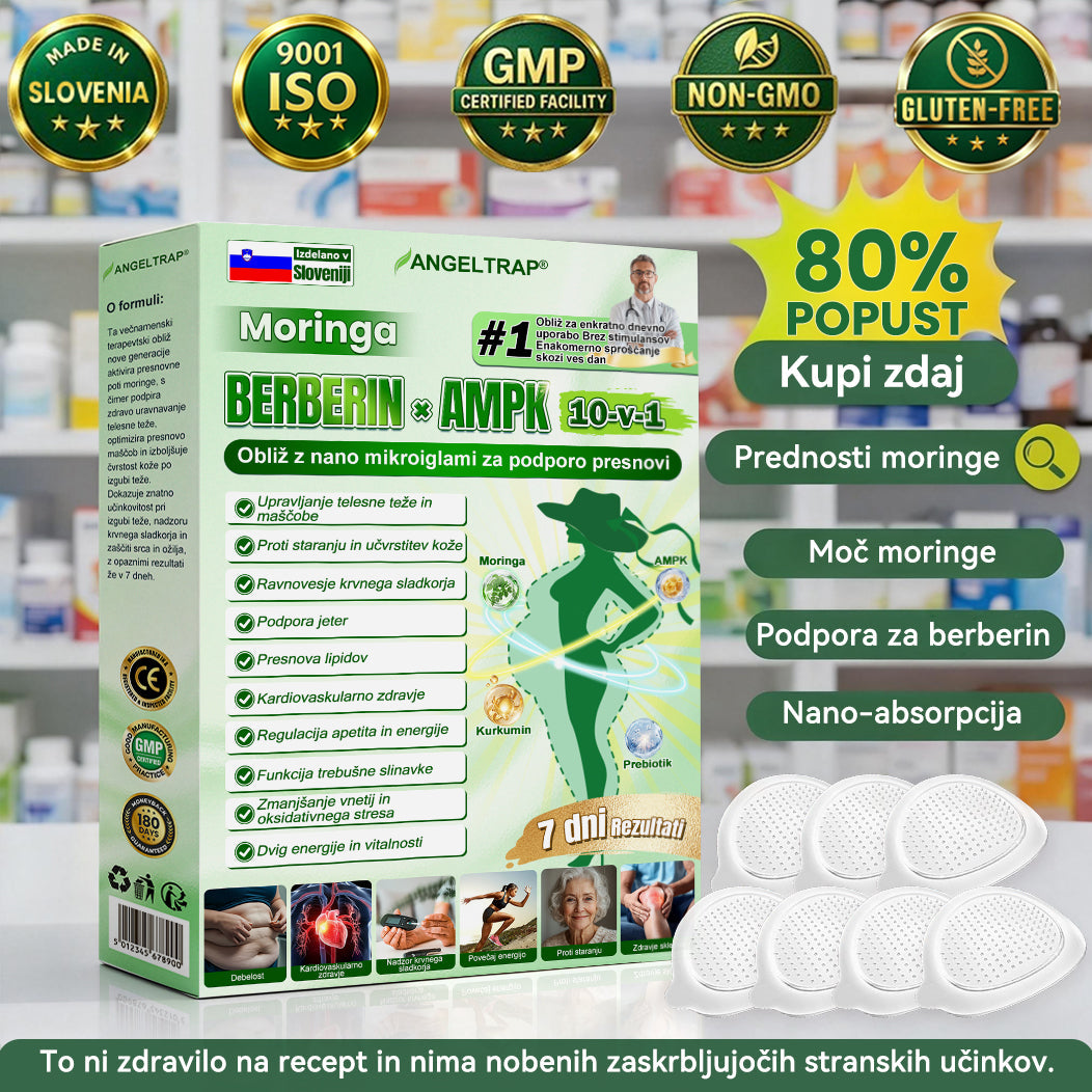 📢📢ANGELTRAP® Moringa × Berberin × AMPK 10-v-1 Metabolična podpora, obliž z nanotehnologijo mikroiglic 🇸🇮 (Dovolj je enkrat na dan, vidni rezultati v 7 dneh) ✅ Za debelost, ohlapno kožo, sladkorno bolezen, spalno apnejo, težave s sklepi in številne druge