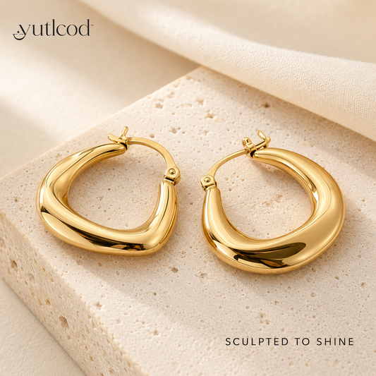 yutlcod pair of sculptural polished gold-tone hoop earrings