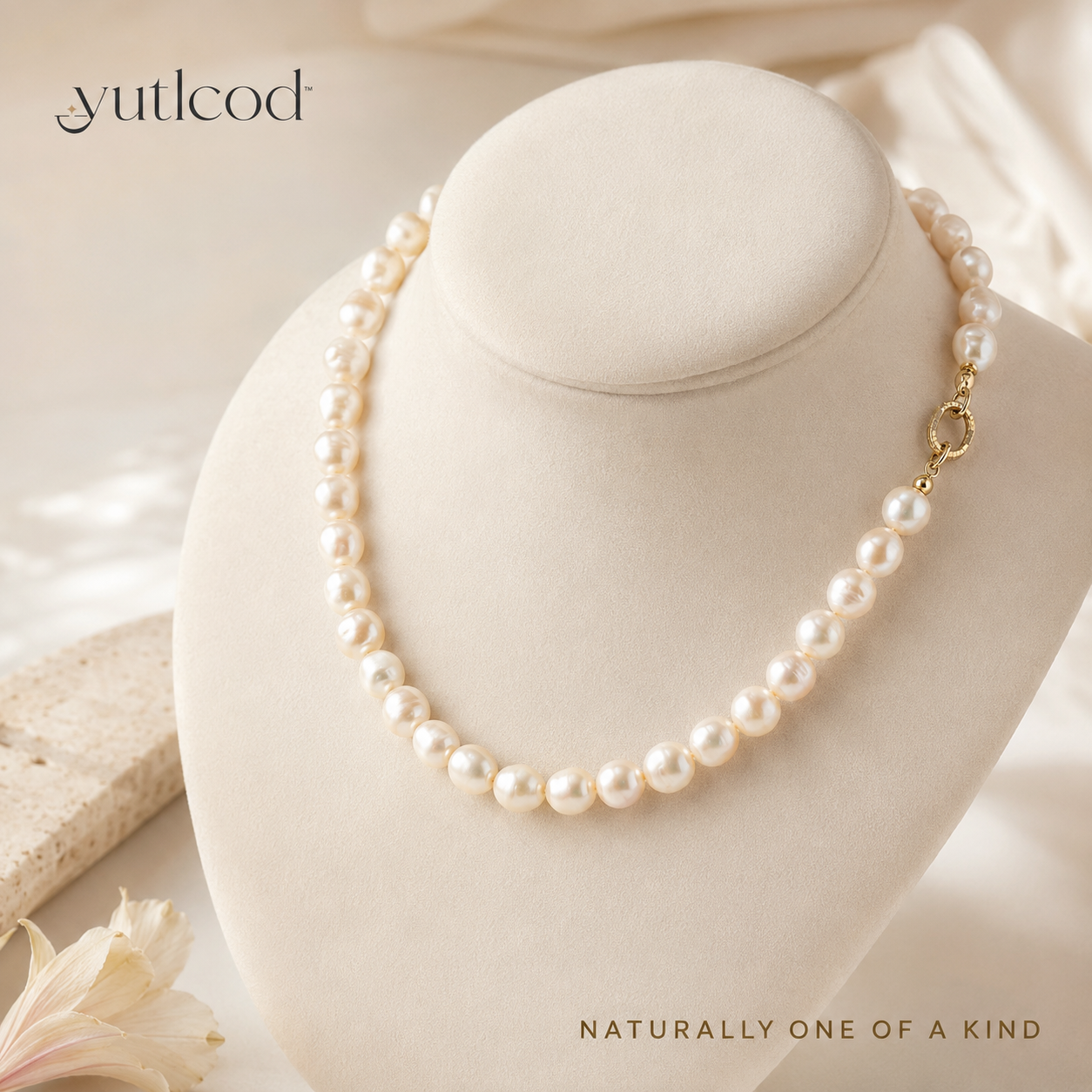 yutlcod organic pearl necklace with delicate gold-tone clasp