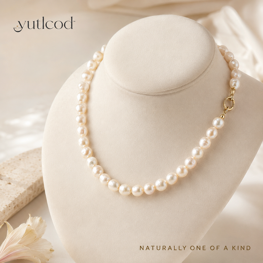 yutlcod organic pearl necklace with delicate gold-tone clasp